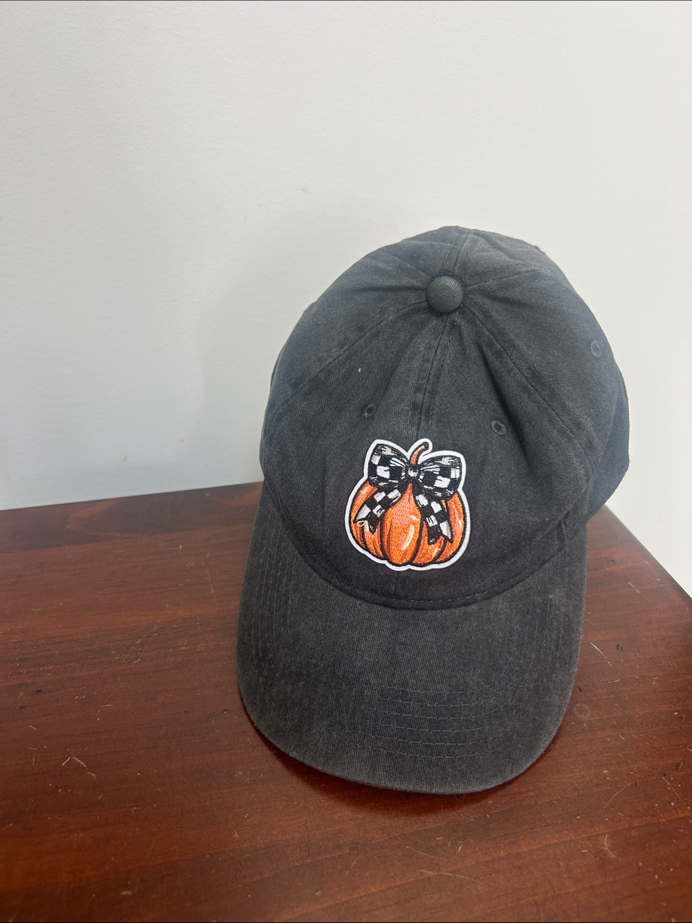 Fall Charcoal Black Baseball Cap with Pumpkin Patch Accent NWOT